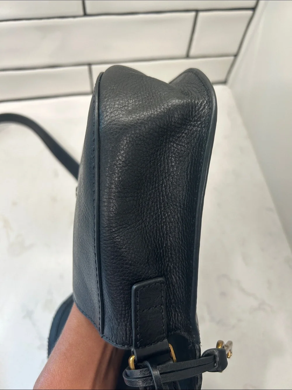 Fossil Emi Leather Tassel Crossbody Black Saddle Bag